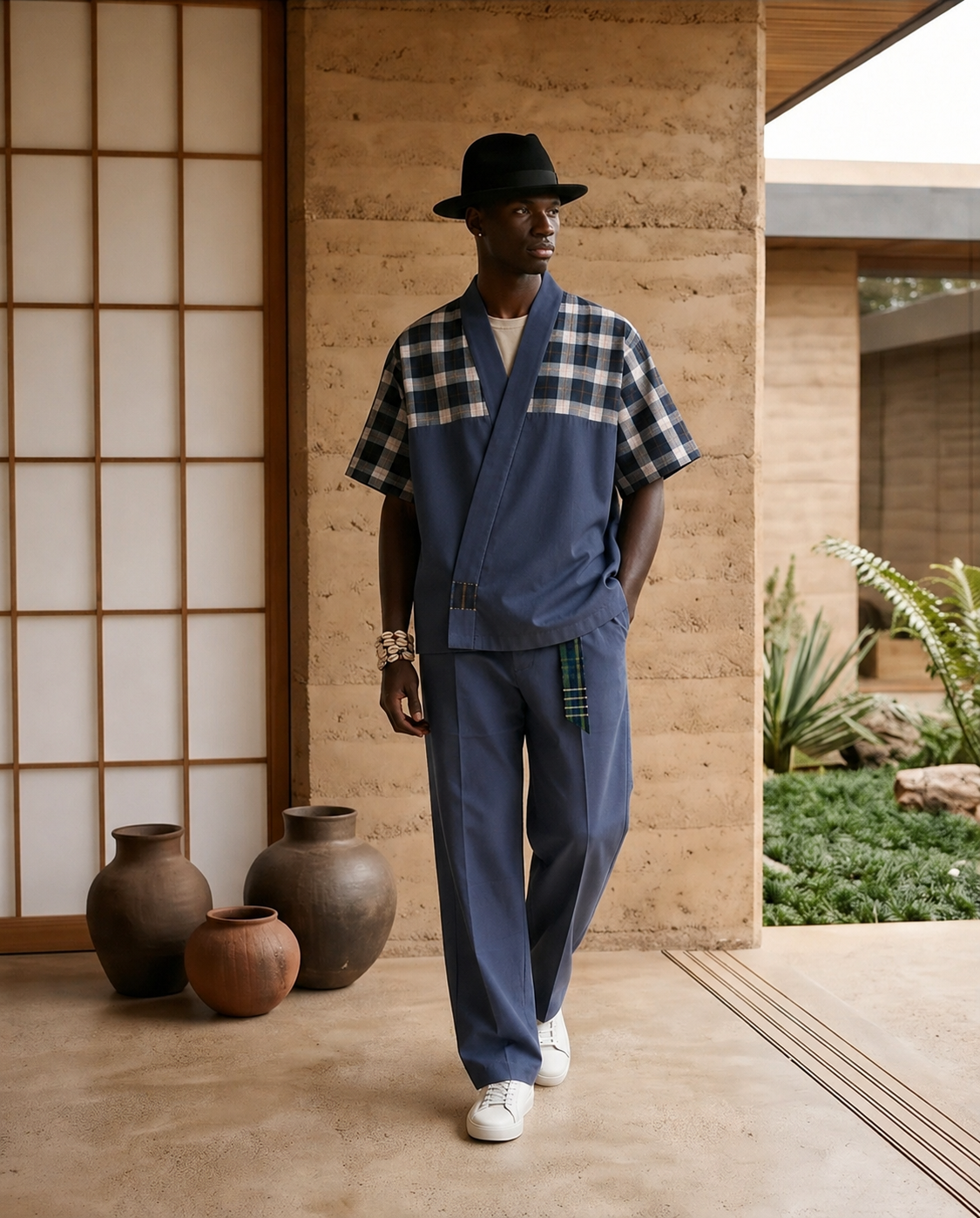 Ensemble Kimono — Indigo Carreaux